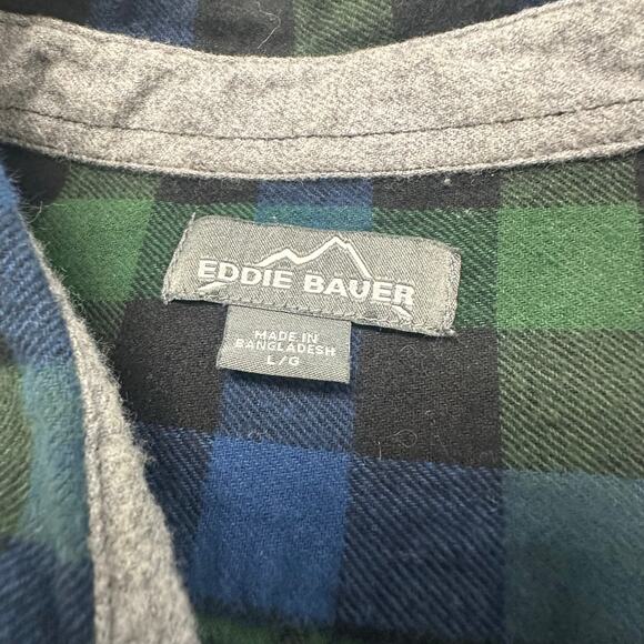 Eddie Bauer Flannel Shirt Black Green Mens L Gingham Check Button Up Autumn - Picture 3 of 10